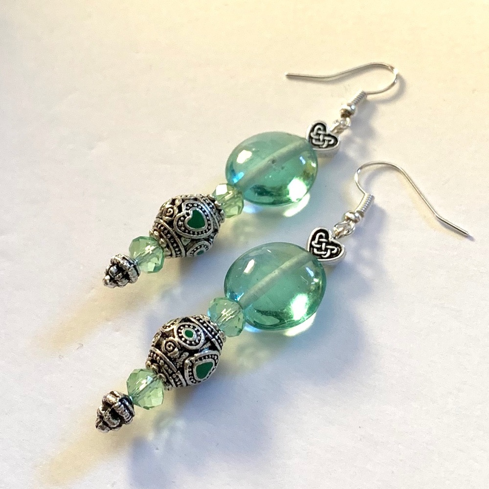 Green Glass Handcrafted Drop Earrings